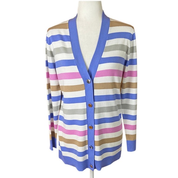 Jones New York Collection Multi Color stripes Button Down Cardigan Sz 2X - Picture 1 of 8